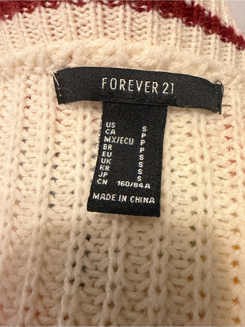 Forever 21 Cream Cardigan with Burgundy Star Accents - Picture 6 of 7
